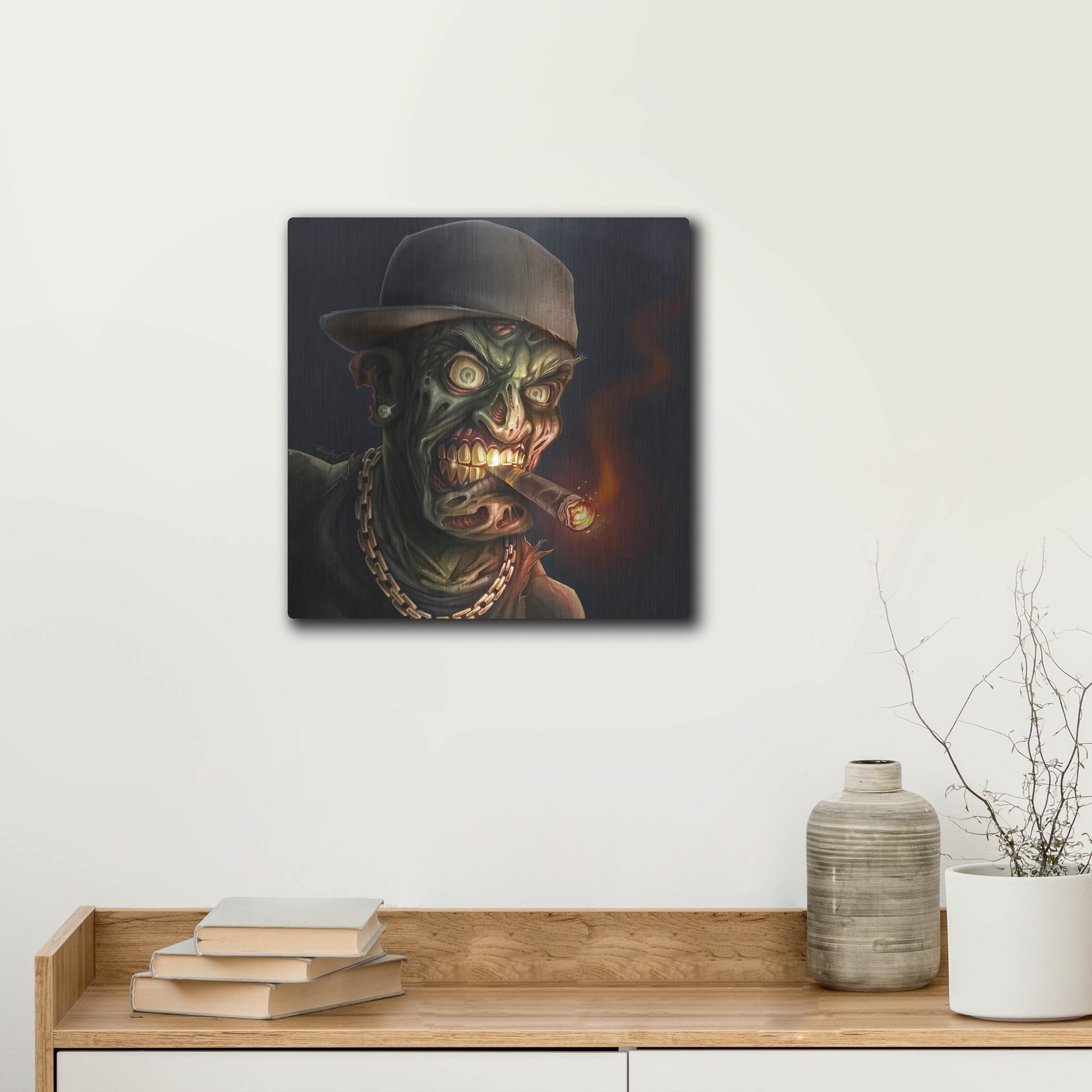 Luxe Metal Art 'Gangster Hip-Hop Zombie' by Flyland Designs, Metal Wall Art,12x12