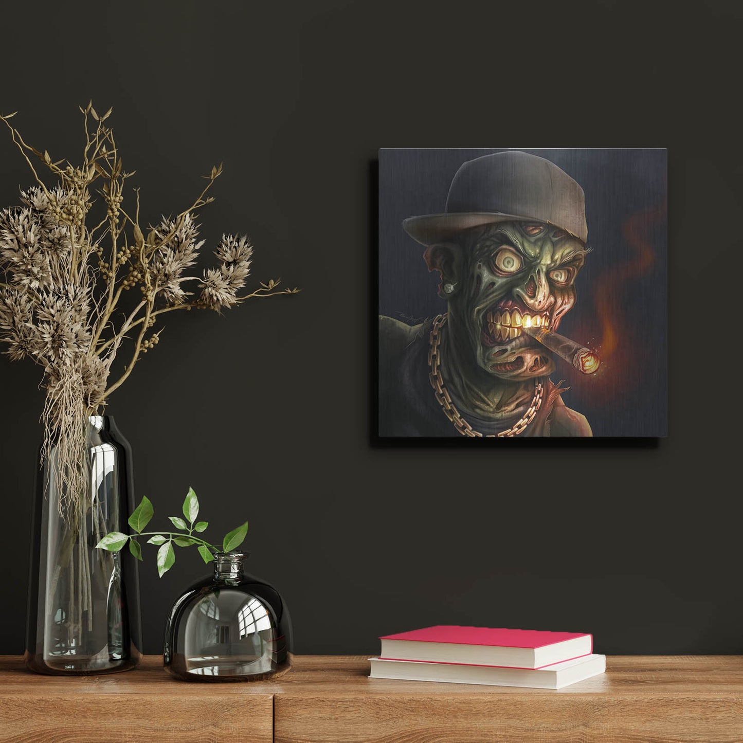 Luxe Metal Art 'Gangster Hip-Hop Zombie' by Flyland Designs, Metal Wall Art,12x12