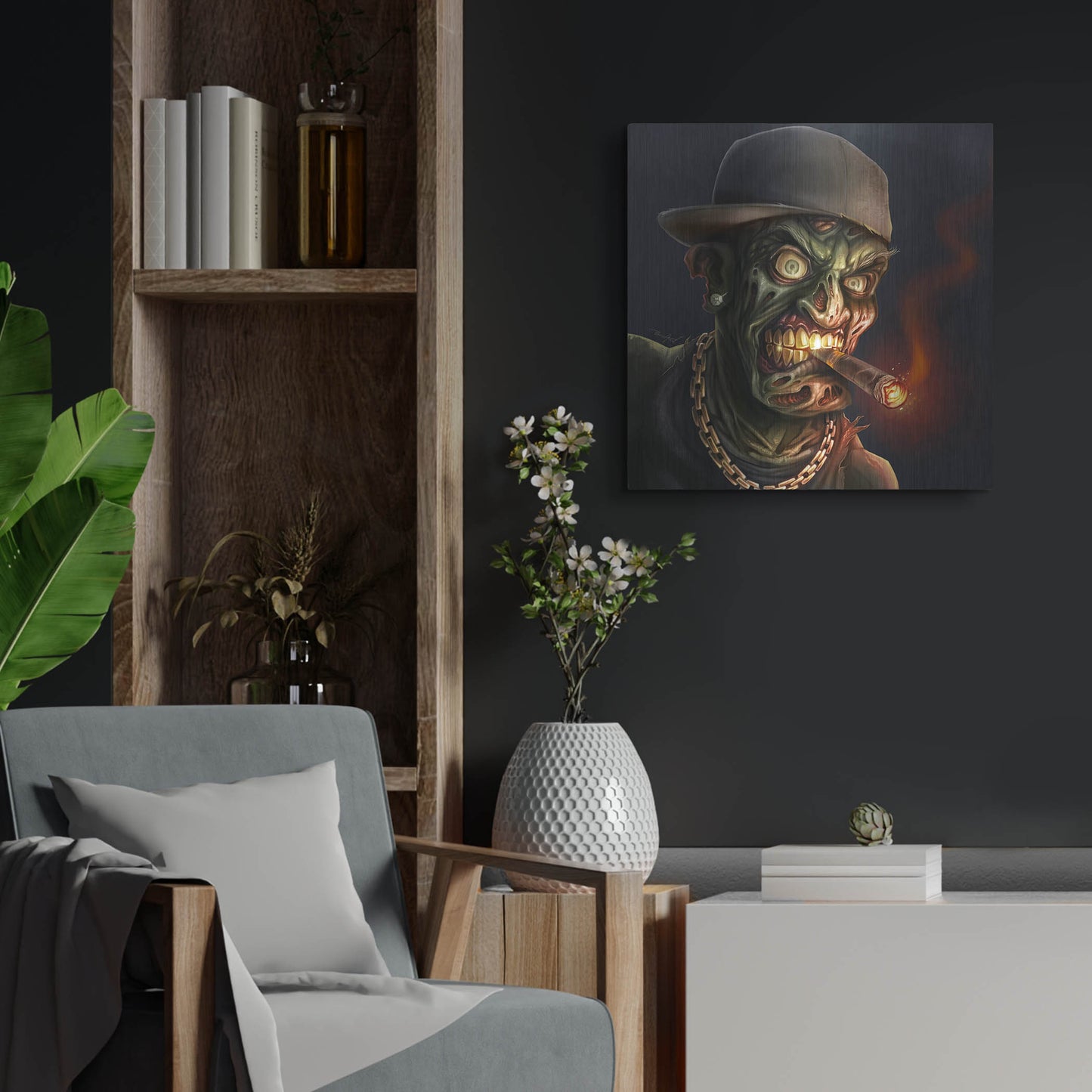 Luxe Metal Art 'Gangster Hip-Hop Zombie' by Flyland Designs, Metal Wall Art,24x24