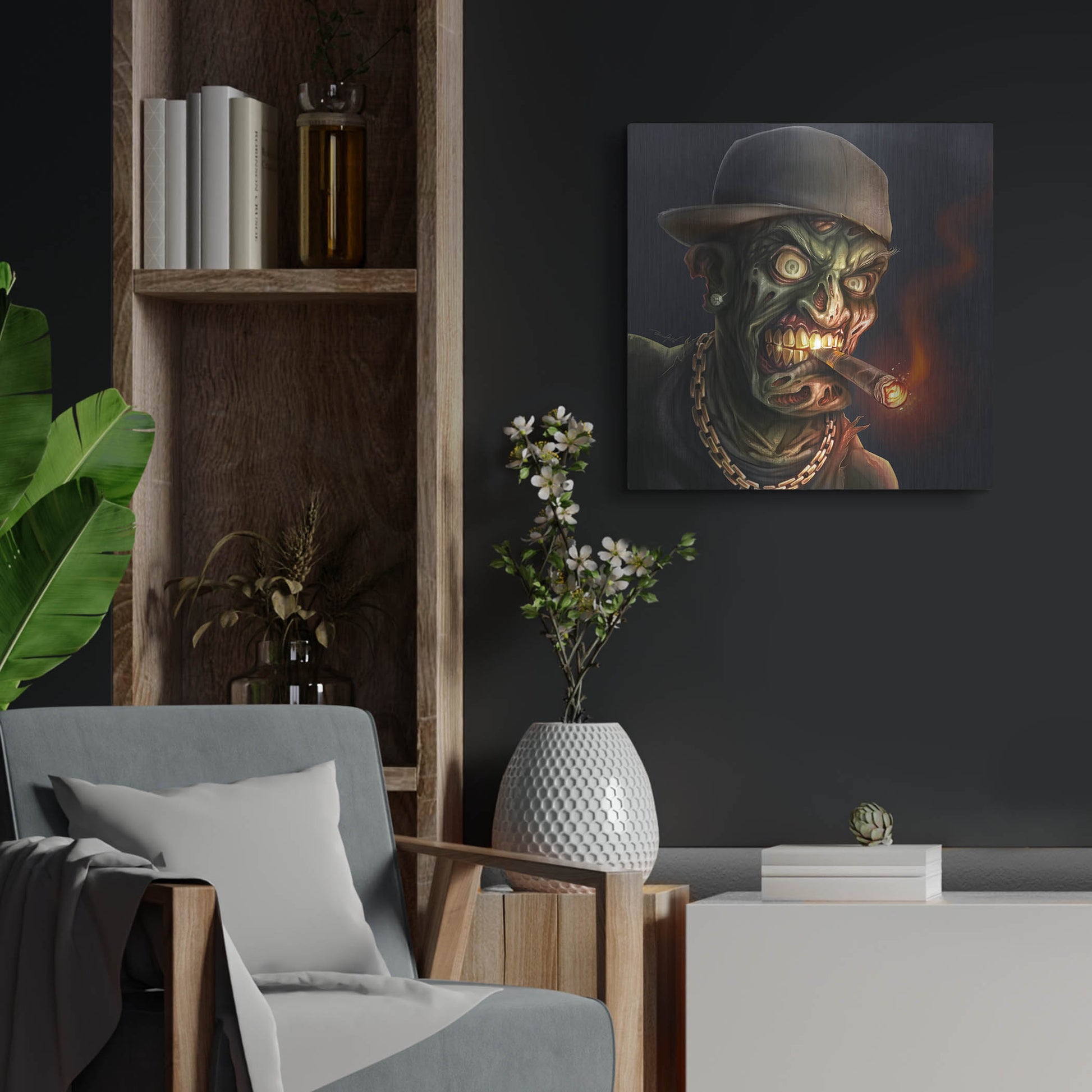 Luxe Metal Art 'Gangster Hip-Hop Zombie' by Flyland Designs, Metal Wall Art,24x24
