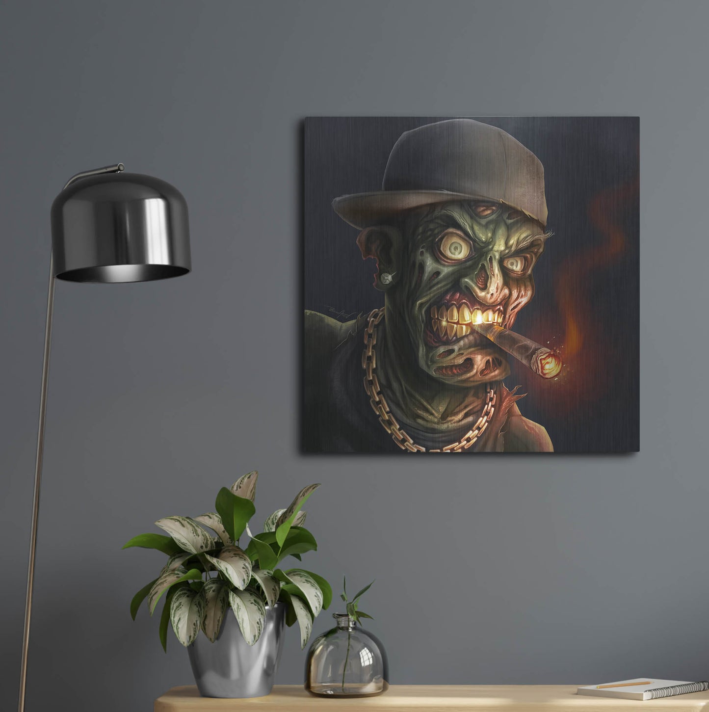 Luxe Metal Art 'Gangster Hip-Hop Zombie' by Flyland Designs, Metal Wall Art,24x24