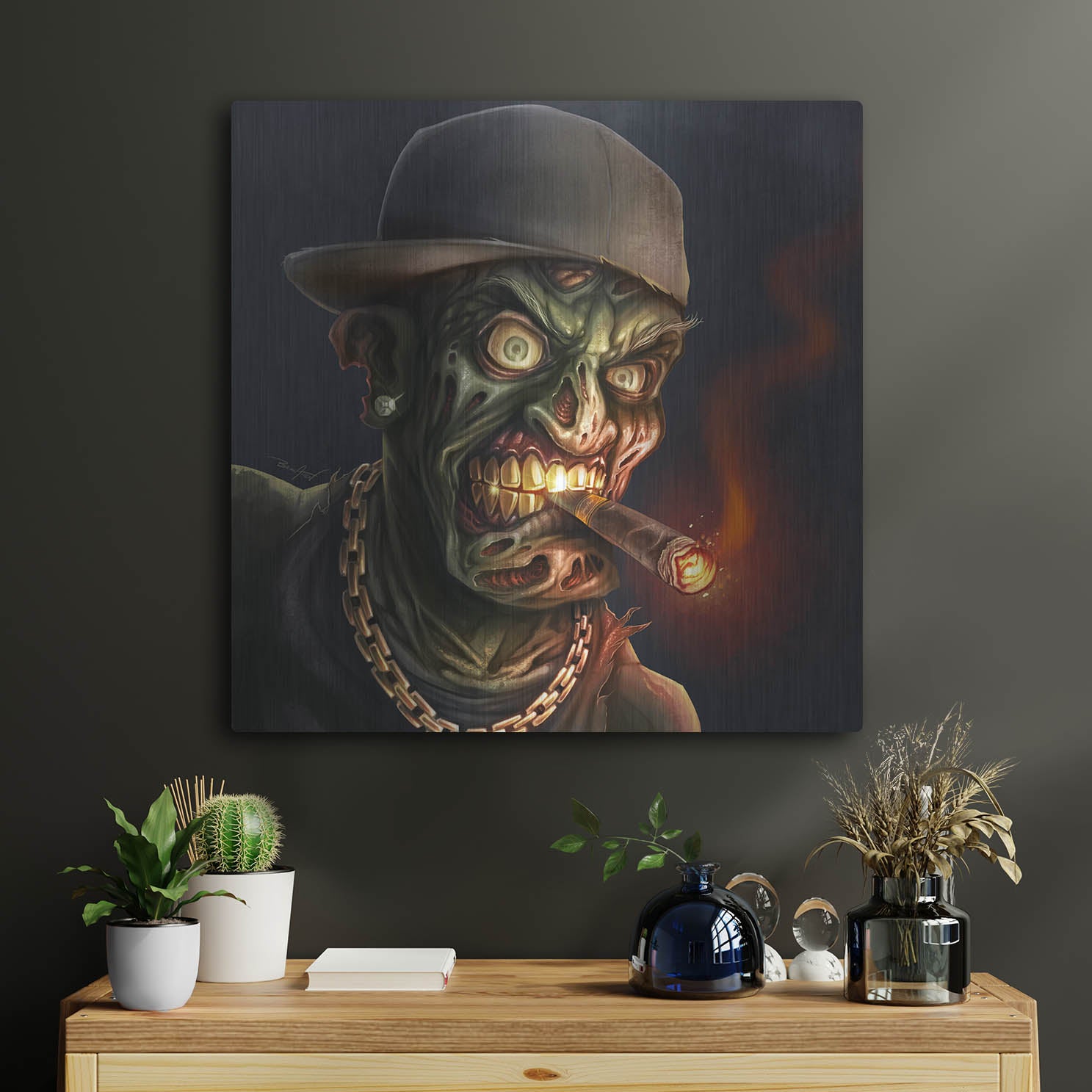 Luxe Metal Art 'Gangster Hip-Hop Zombie' by Flyland Designs, Metal Wall Art,24x24