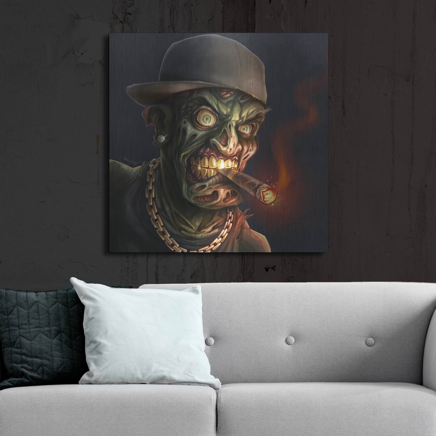 Luxe Metal Art 'Gangster Hip-Hop Zombie' by Flyland Designs, Metal Wall Art,36x36