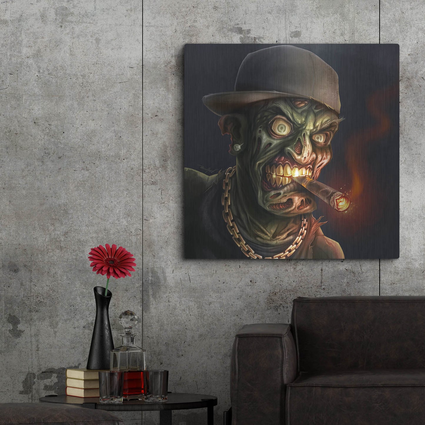 Luxe Metal Art 'Gangster Hip-Hop Zombie' by Flyland Designs, Metal Wall Art,36x36