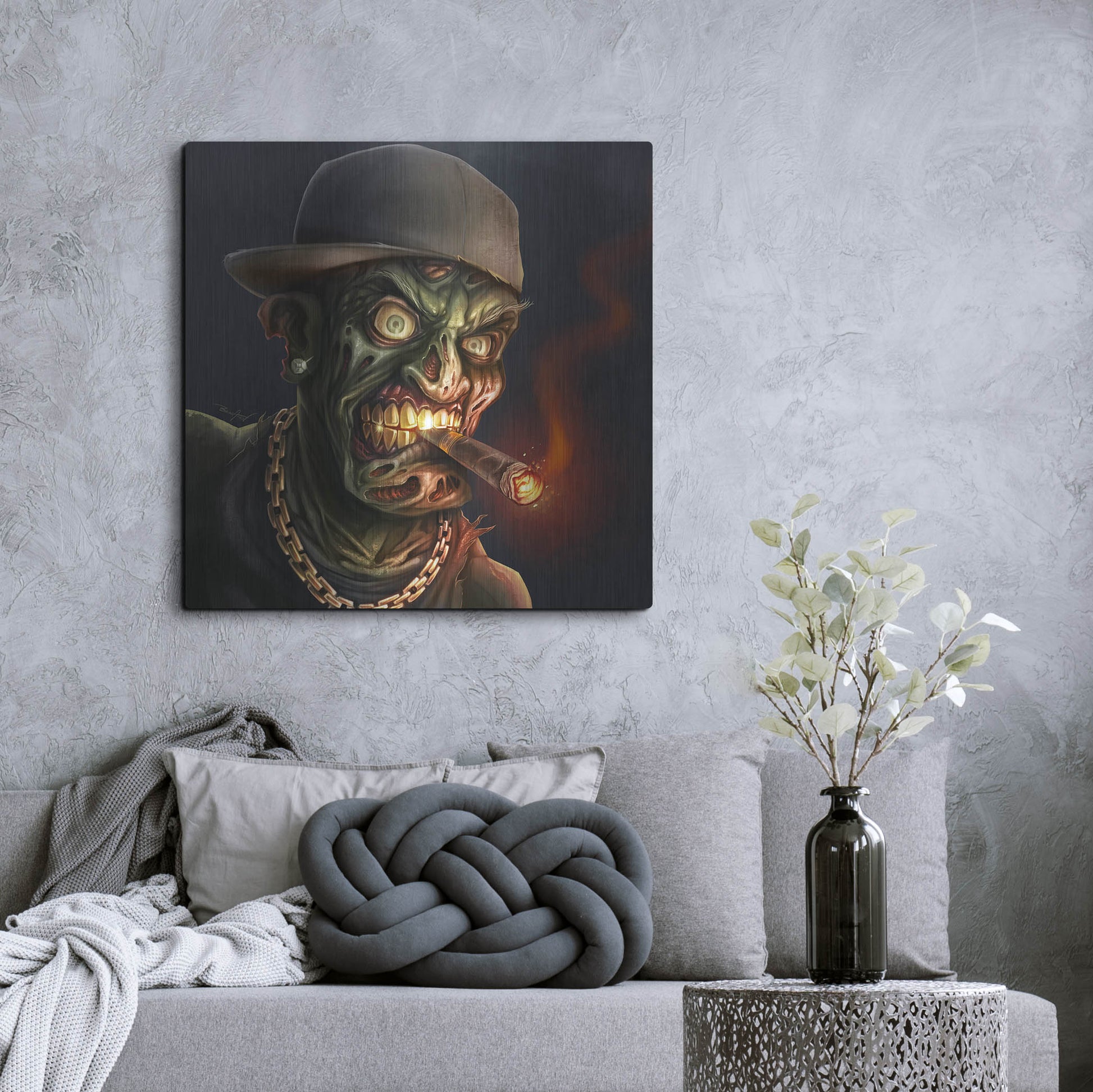 Luxe Metal Art 'Gangster Hip-Hop Zombie' by Flyland Designs, Metal Wall Art,36x36