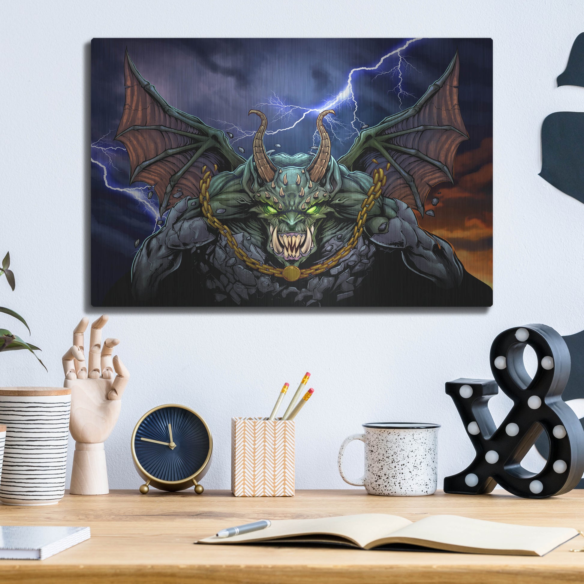 Luxe Metal Art 'Gargoyle 1' by Flyland Designs, Metal Wall Art,16x12