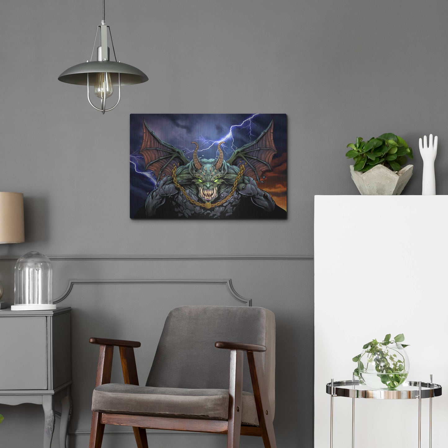 Luxe Metal Art 'Gargoyle 1' by Flyland Designs, Metal Wall Art,24x16