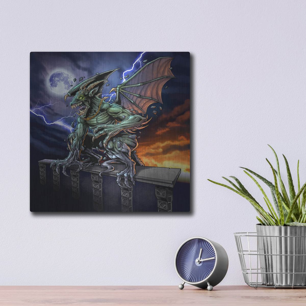 Luxe Metal Art 'Gargoyle 2' by Flyland Designs, Metal Wall Art,12x12