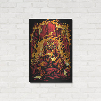 Luxe Metal Art 'Gas Mask Destroyed City' by Flyland Designs, Metal Wall Art,24x36