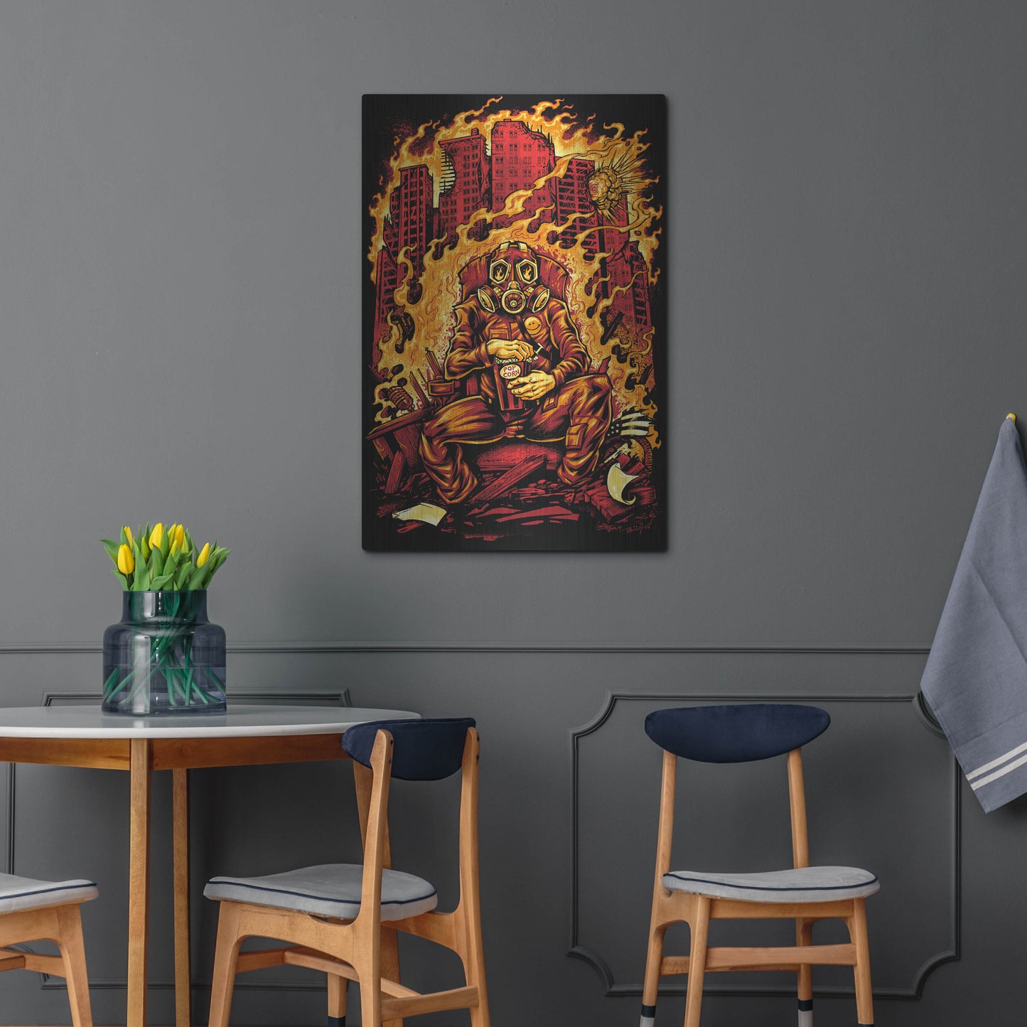 Luxe Metal Art 'Gas Mask Destroyed City' by Flyland Designs, Metal Wall Art,24x36