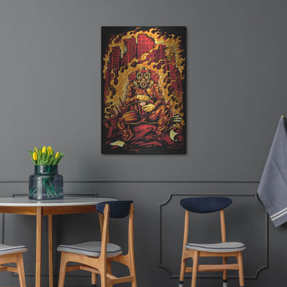 Luxe Metal Art 'Gas Mask Destroyed City' by Flyland Designs, Metal Wall Art,24x36
