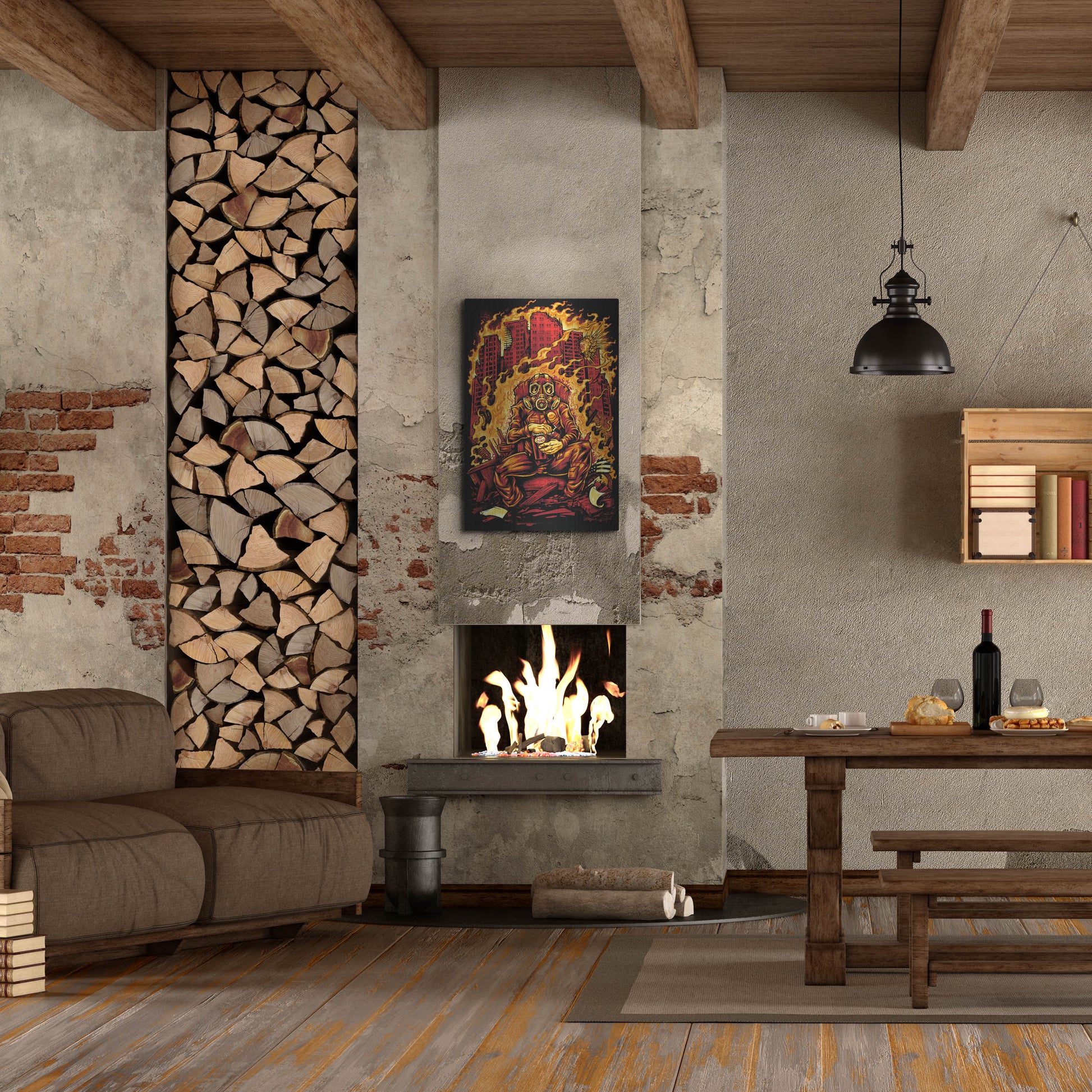 Luxe Metal Art 'Gas Mask Destroyed City' by Flyland Designs, Metal Wall Art,24x36