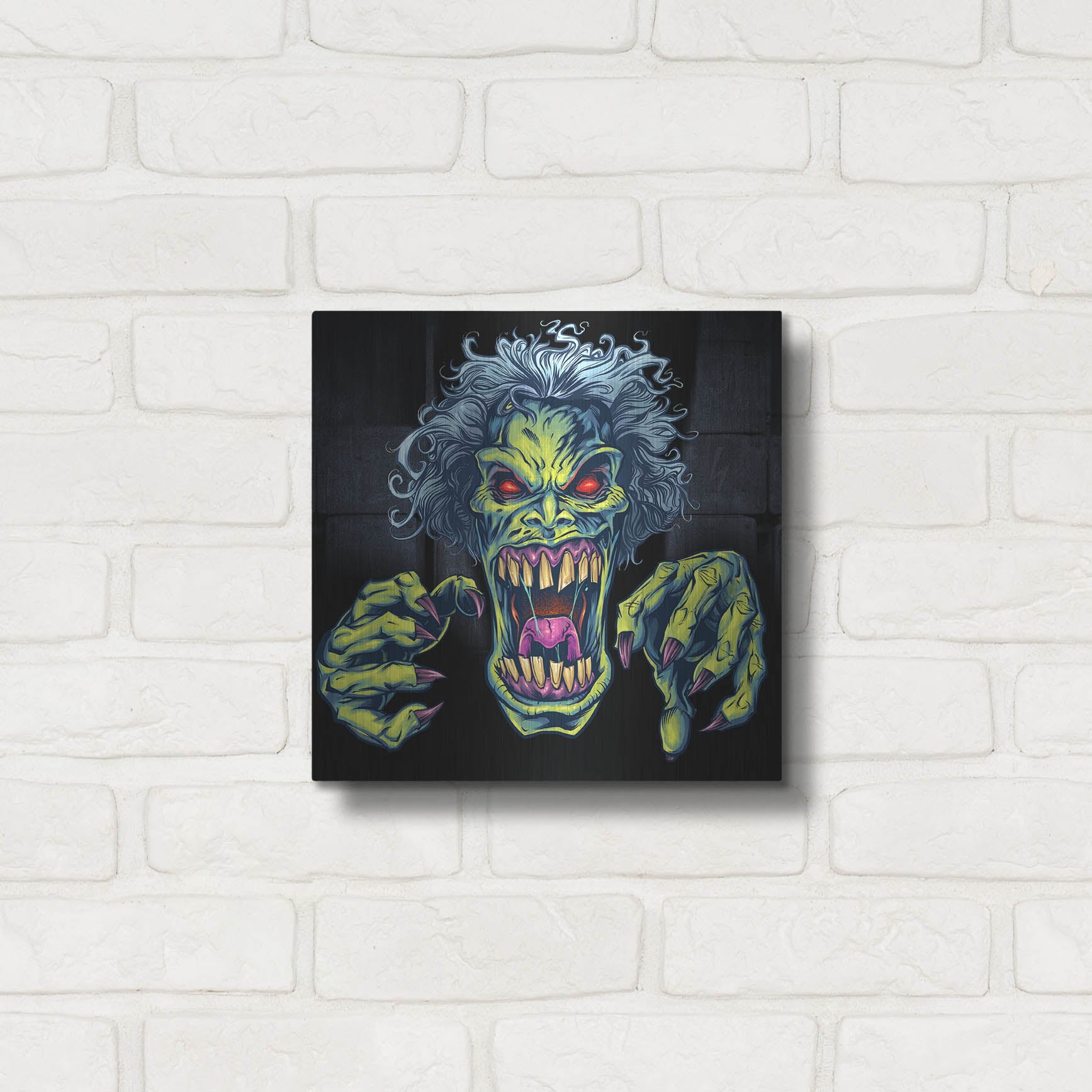 Luxe Metal Art 'Green Cartoon Zombie' by Flyland Designs, Metal Wall Art,12x12