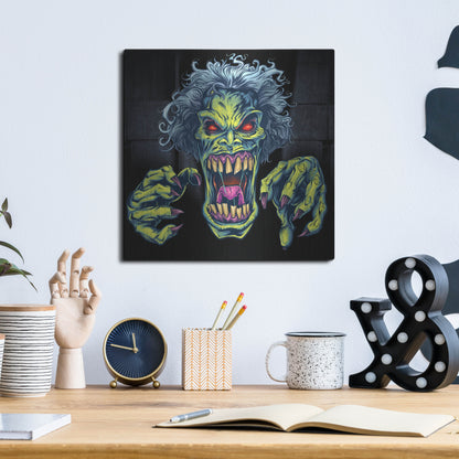 Luxe Metal Art 'Green Cartoon Zombie' by Flyland Designs, Metal Wall Art,12x12