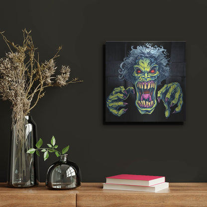 Luxe Metal Art 'Green Cartoon Zombie' by Flyland Designs, Metal Wall Art,12x12