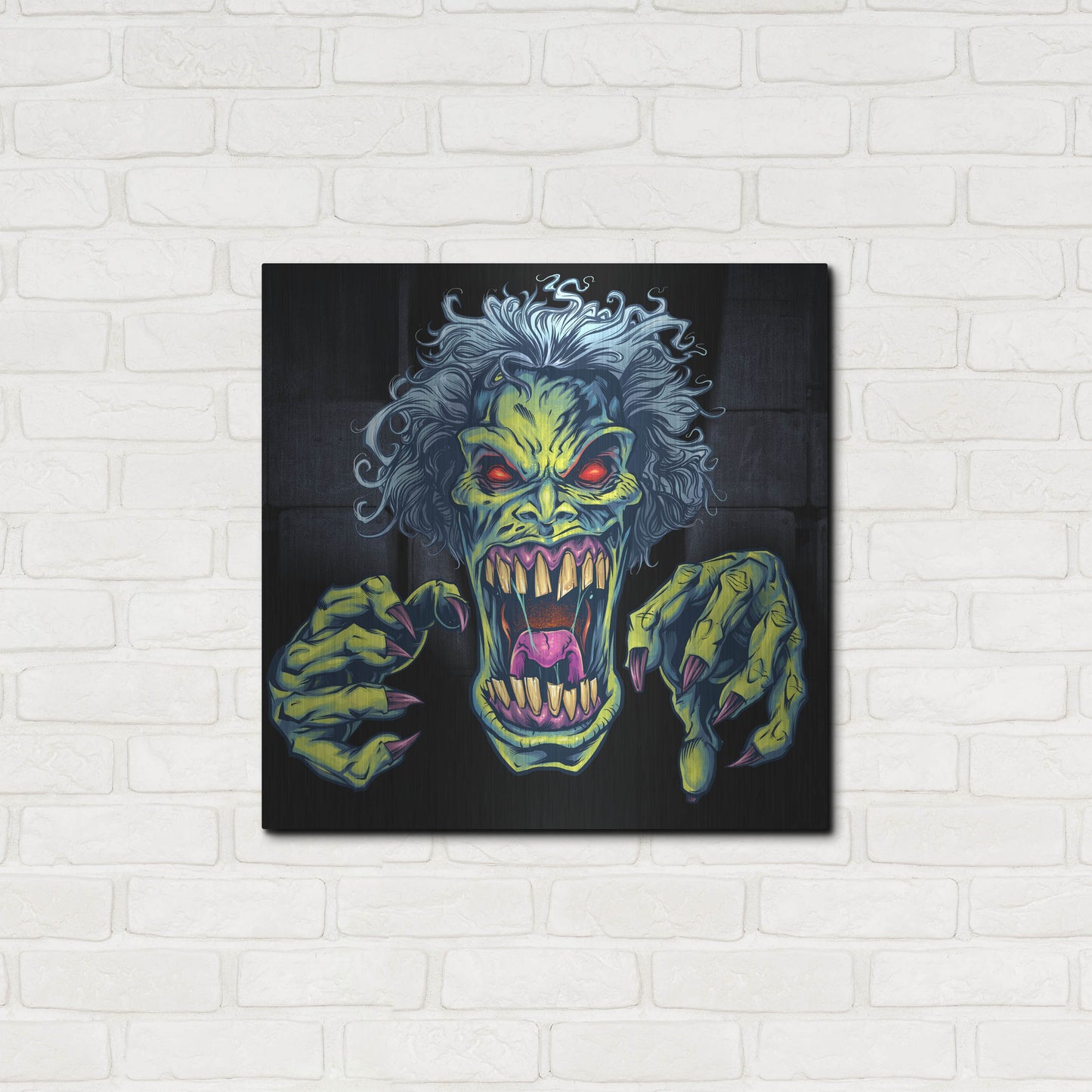 Luxe Metal Art 'Green Cartoon Zombie' by Flyland Designs, Metal Wall Art,24x24