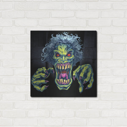 Luxe Metal Art 'Green Cartoon Zombie' by Flyland Designs, Metal Wall Art,24x24