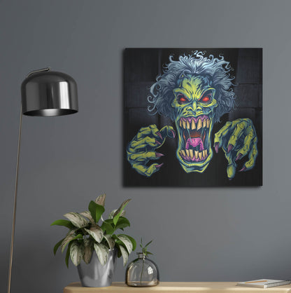 Luxe Metal Art 'Green Cartoon Zombie' by Flyland Designs, Metal Wall Art,24x24