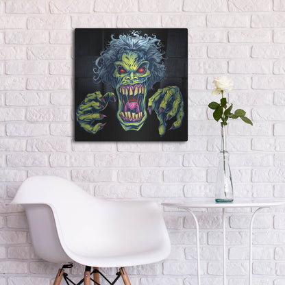 Luxe Metal Art 'Green Cartoon Zombie' by Flyland Designs, Metal Wall Art,24x24