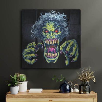 Luxe Metal Art 'Green Cartoon Zombie' by Flyland Designs, Metal Wall Art,24x24
