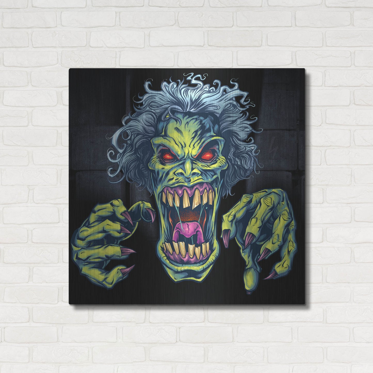 Luxe Metal Art 'Green Cartoon Zombie' by Flyland Designs, Metal Wall Art,36x36