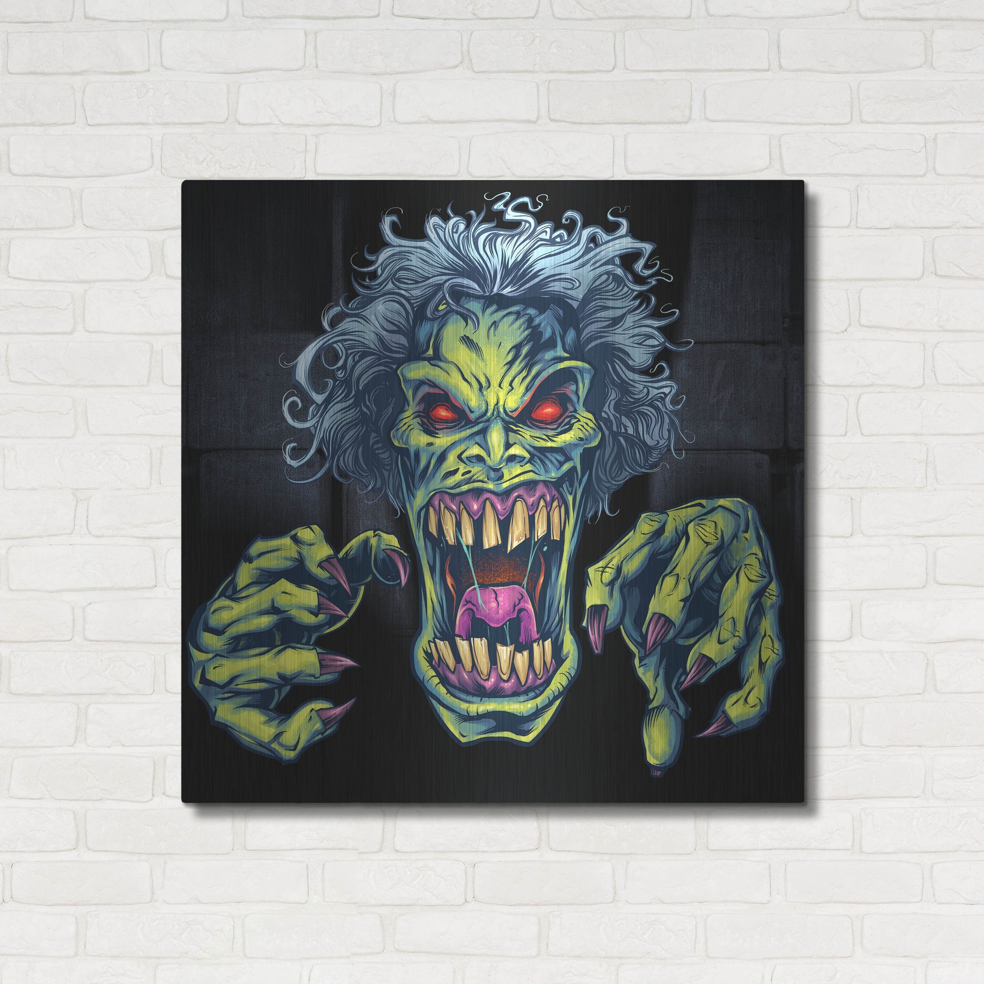 Luxe Metal Art 'Green Cartoon Zombie' by Flyland Designs, Metal Wall Art,36x36