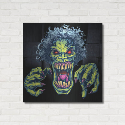Luxe Metal Art 'Green Cartoon Zombie' by Flyland Designs, Metal Wall Art,36x36