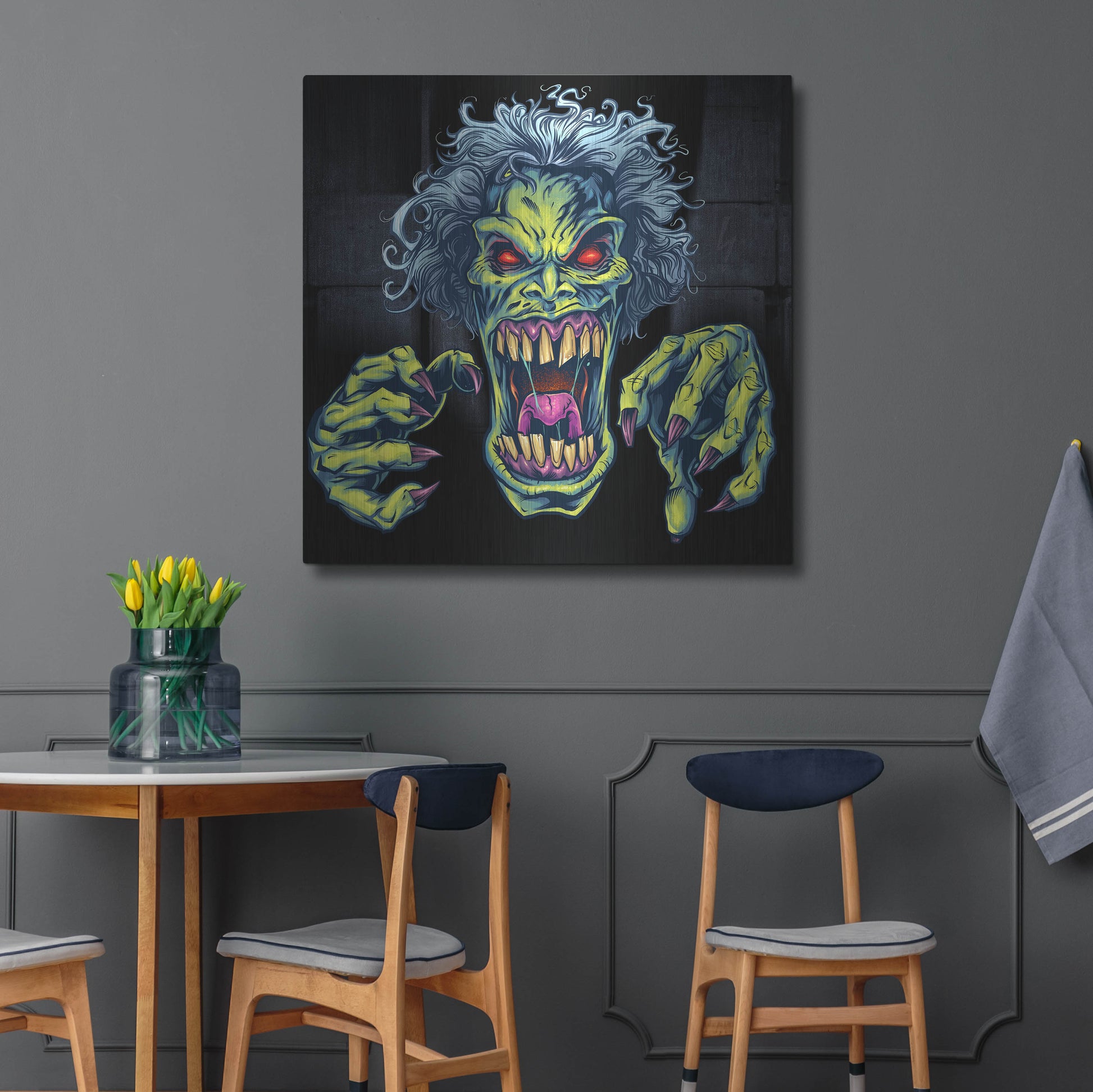Luxe Metal Art 'Green Cartoon Zombie' by Flyland Designs, Metal Wall Art,36x36