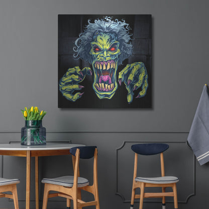 Luxe Metal Art 'Green Cartoon Zombie' by Flyland Designs, Metal Wall Art,36x36