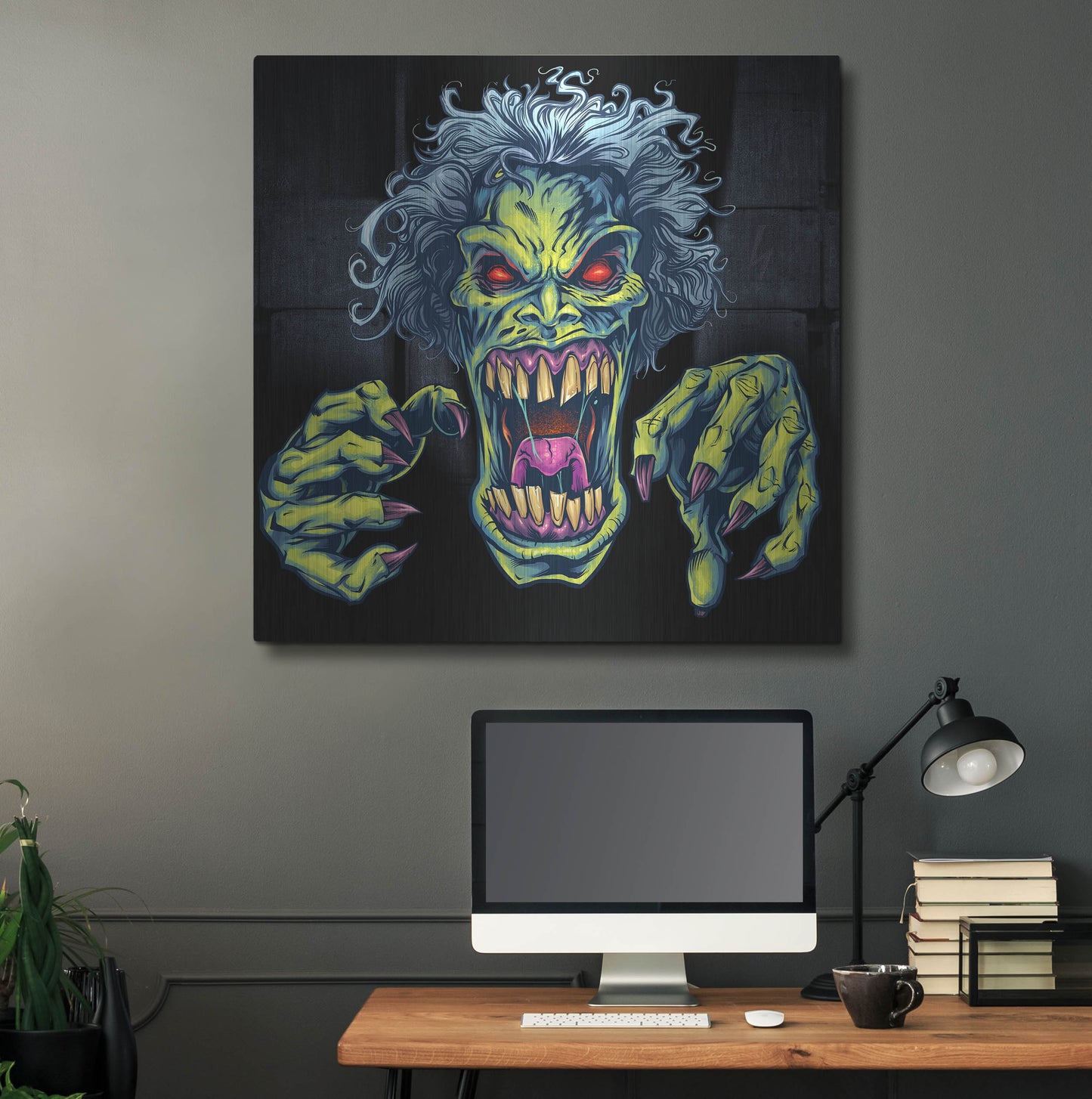 Luxe Metal Art 'Green Cartoon Zombie' by Flyland Designs, Metal Wall Art,36x36