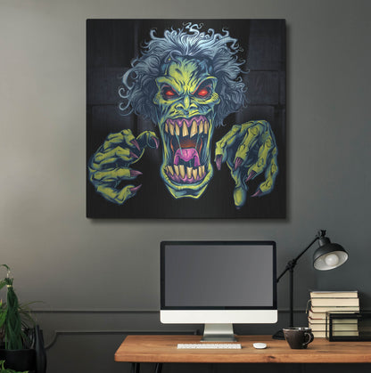 Luxe Metal Art 'Green Cartoon Zombie' by Flyland Designs, Metal Wall Art,36x36