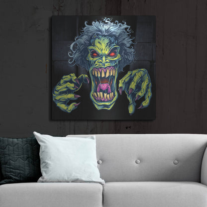 Luxe Metal Art 'Green Cartoon Zombie' by Flyland Designs, Metal Wall Art,36x36