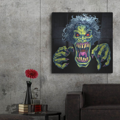 Luxe Metal Art 'Green Cartoon Zombie' by Flyland Designs, Metal Wall Art,36x36