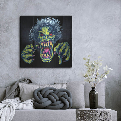 Luxe Metal Art 'Green Cartoon Zombie' by Flyland Designs, Metal Wall Art,36x36