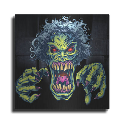 Luxe Metal Art 'Green Cartoon Zombie' by Flyland Designs, Metal Wall Art