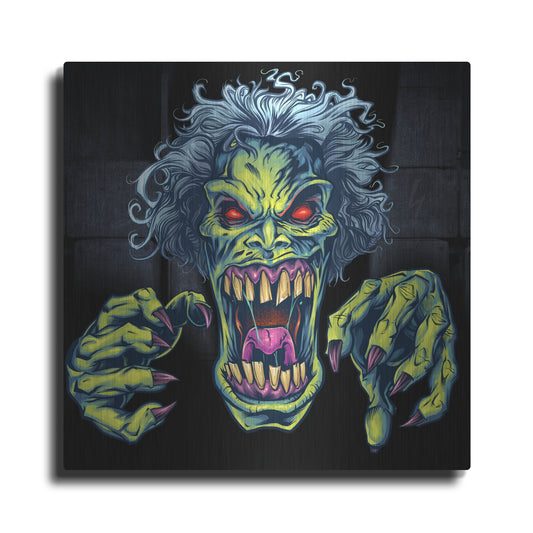 Luxe Metal Art 'Green Cartoon Zombie' by Flyland Designs, Metal Wall Art