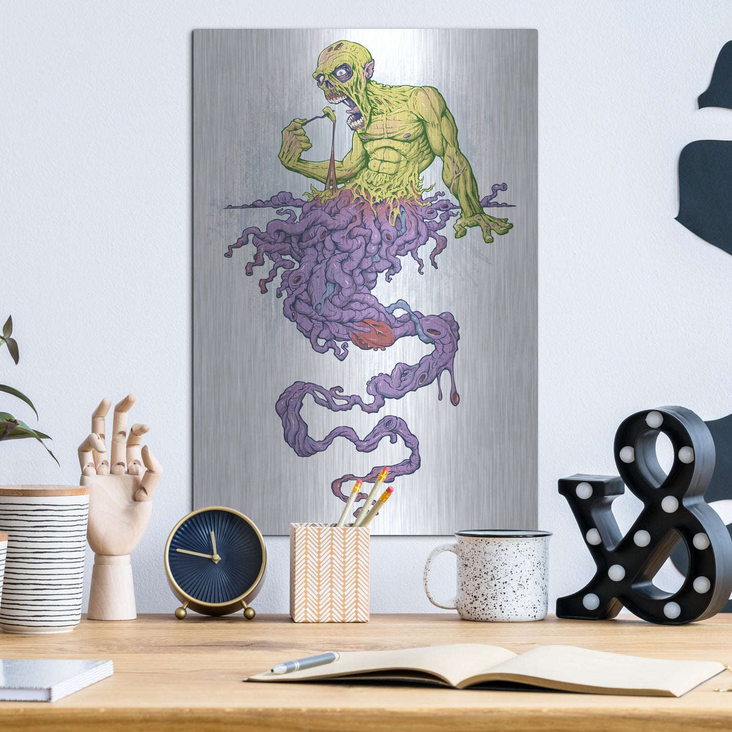 Luxe Metal Art 'Guy Eating Himself - Bon Appetit' by Flyland Designs, Metal Wall Art,12x16