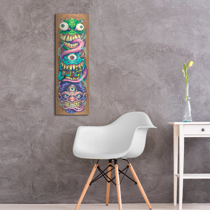 Luxe Metal Art 'Monster Faces Skateboard' by Flyland Designs, Metal Wall Art,12x36