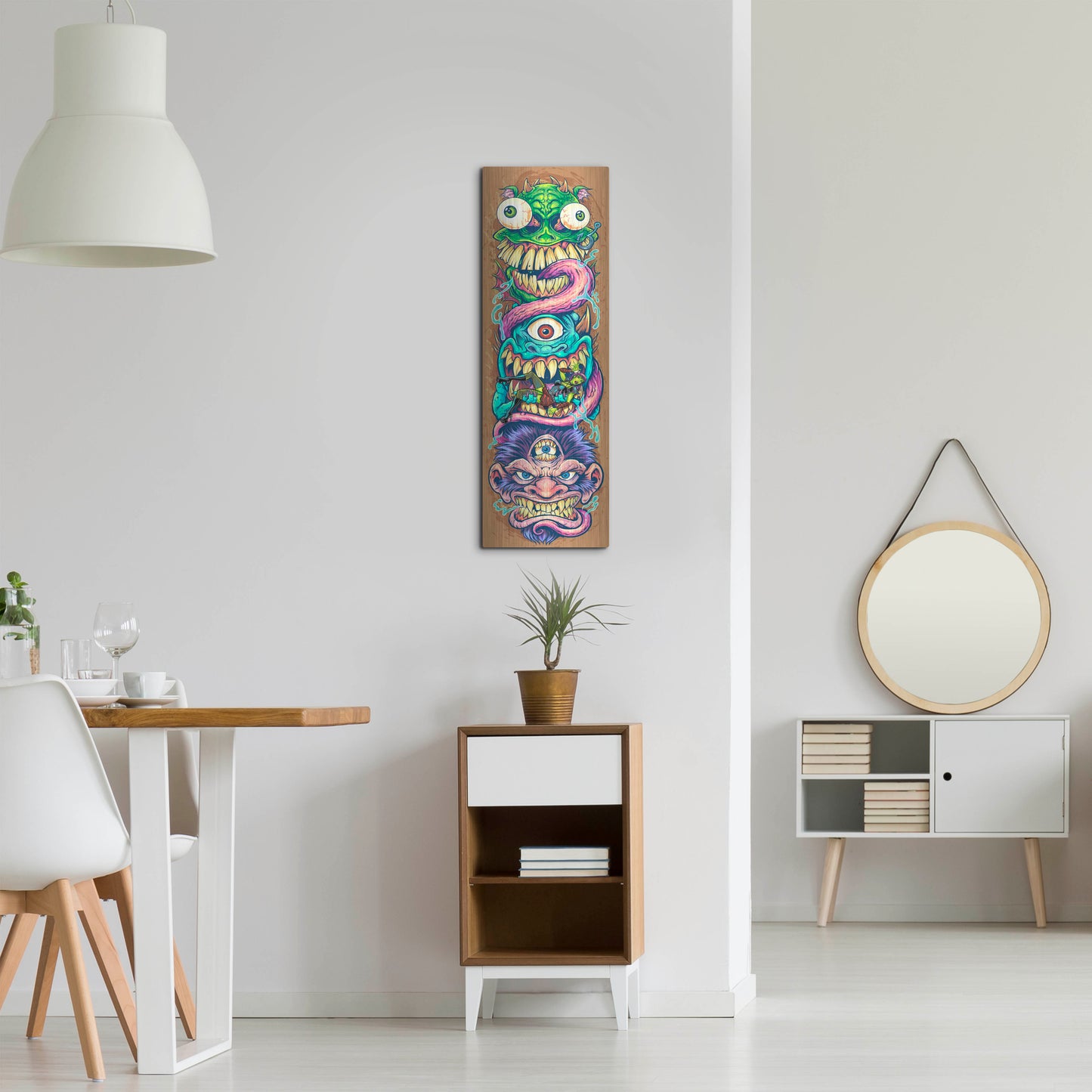 Luxe Metal Art 'Monster Faces Skateboard' by Flyland Designs, Metal Wall Art,12x36