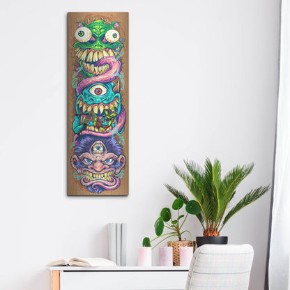Luxe Metal Art 'Monster Faces Skateboard' by Flyland Designs, Metal Wall Art,12x36