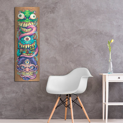 Luxe Metal Art 'Monster Faces Skateboard' by Flyland Designs, Metal Wall Art,16x48