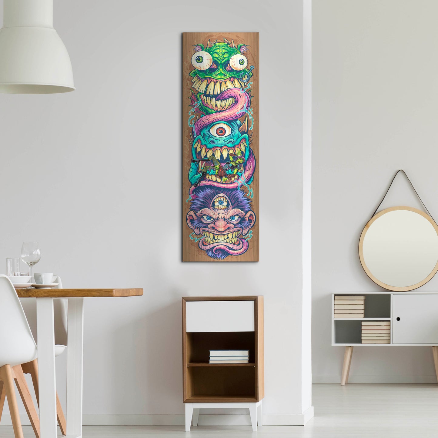 Luxe Metal Art 'Monster Faces Skateboard' by Flyland Designs, Metal Wall Art,16x48