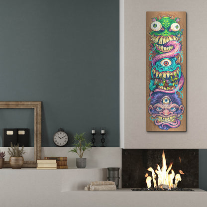 Luxe Metal Art 'Monster Faces Skateboard' by Flyland Designs, Metal Wall Art,16x48