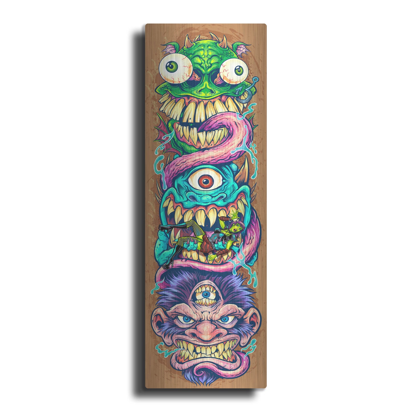 Luxe Metal Art 'Monster Faces Skateboard' by Flyland Designs, Metal Wall Art