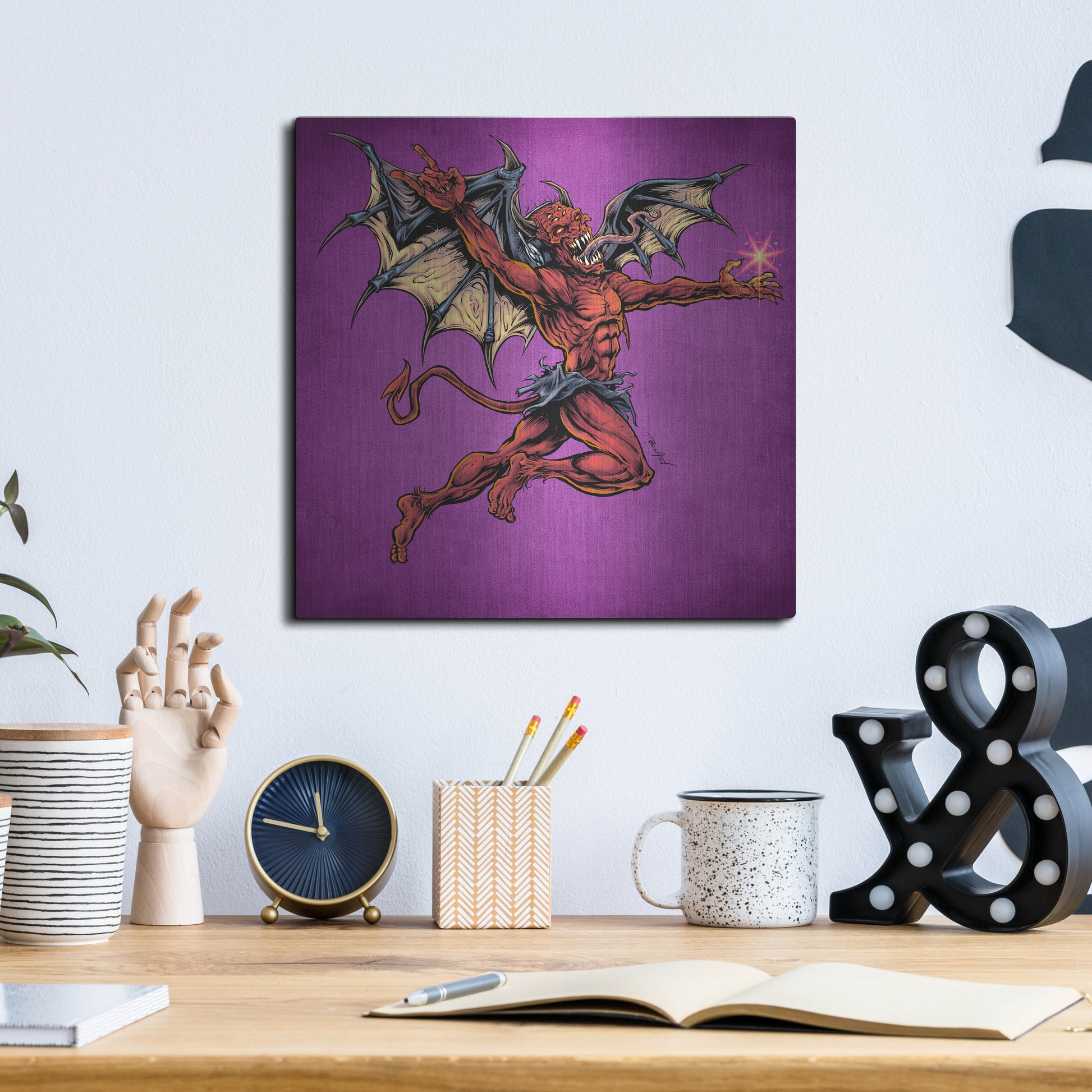 Luxe Metal Art 'Red Devil With Wings' by Flyland Designs, Metal Wall Art,12x12