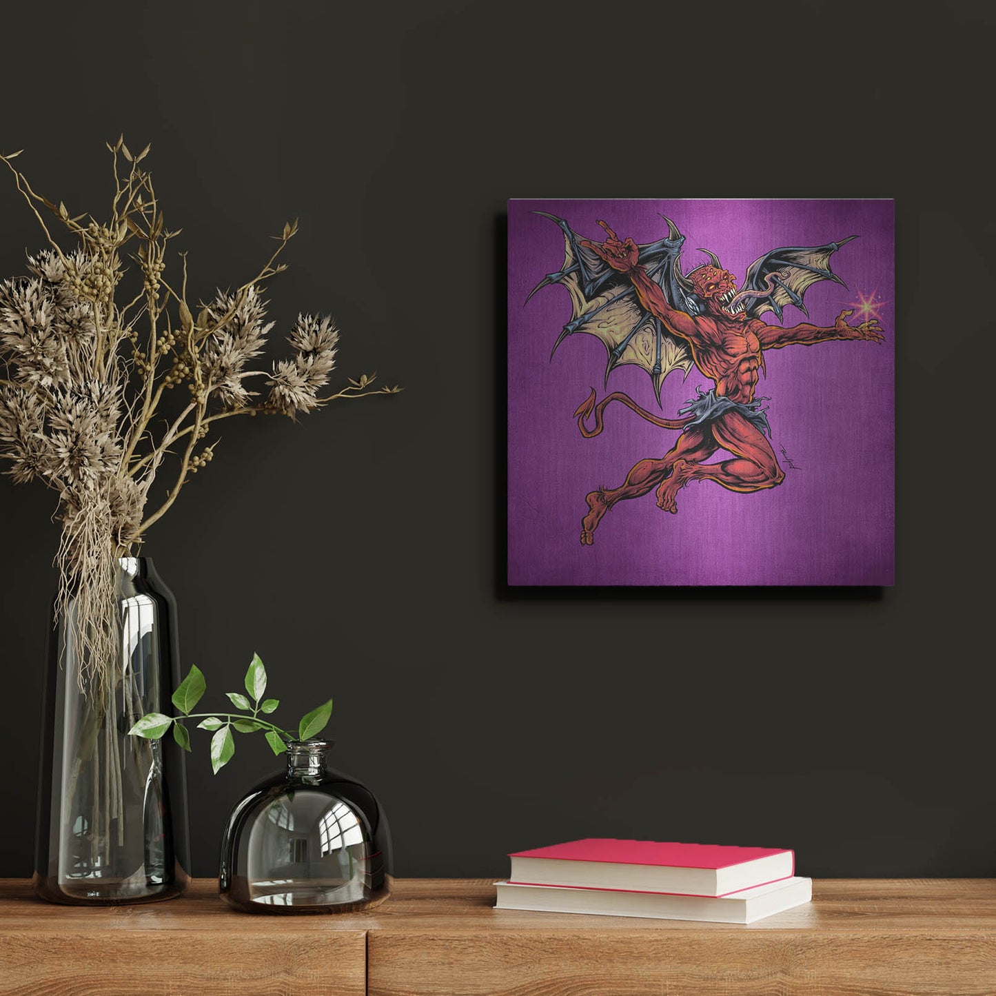 Luxe Metal Art 'Red Devil With Wings' by Flyland Designs, Metal Wall Art,12x12