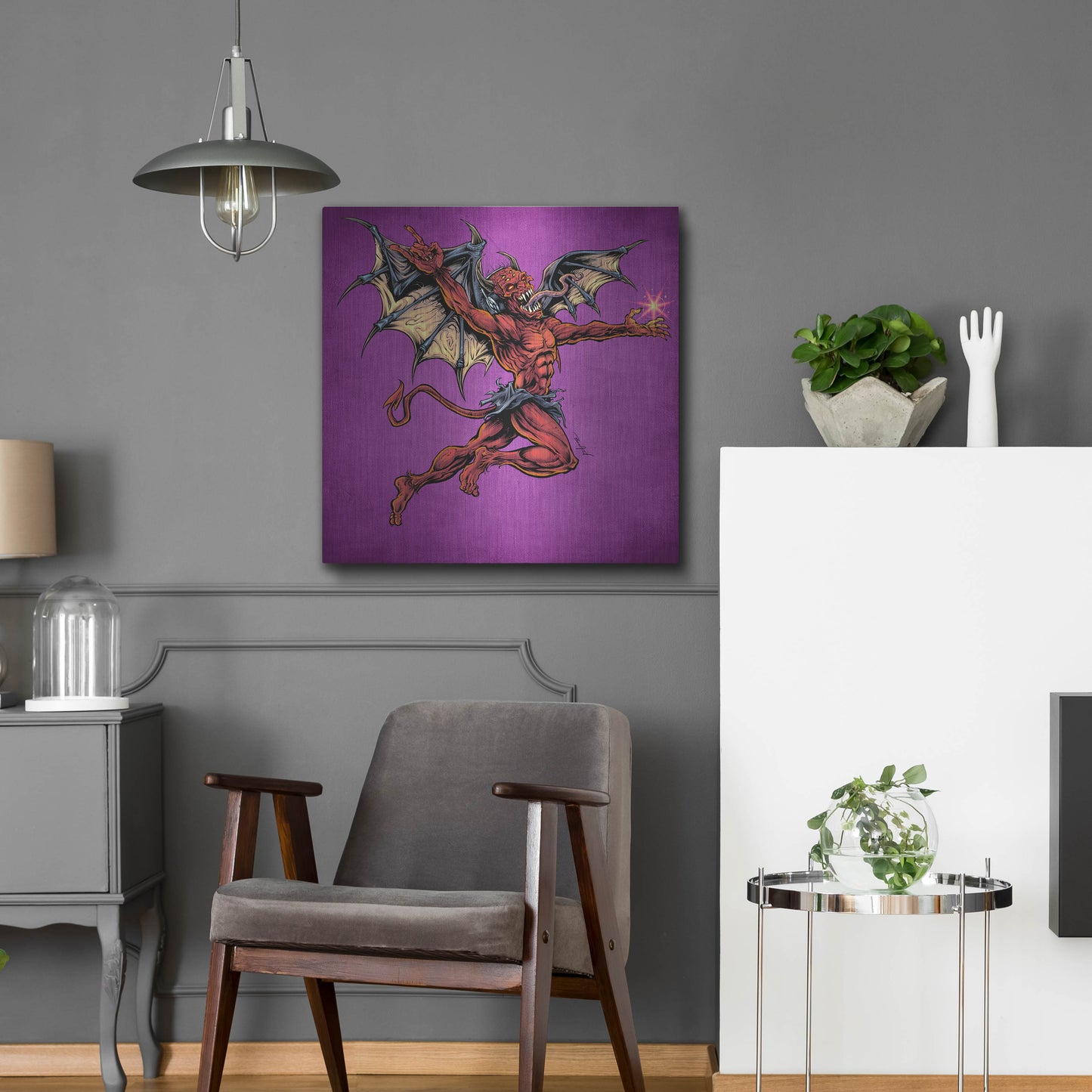 Luxe Metal Art 'Red Devil With Wings' by Flyland Designs, Metal Wall Art,24x24