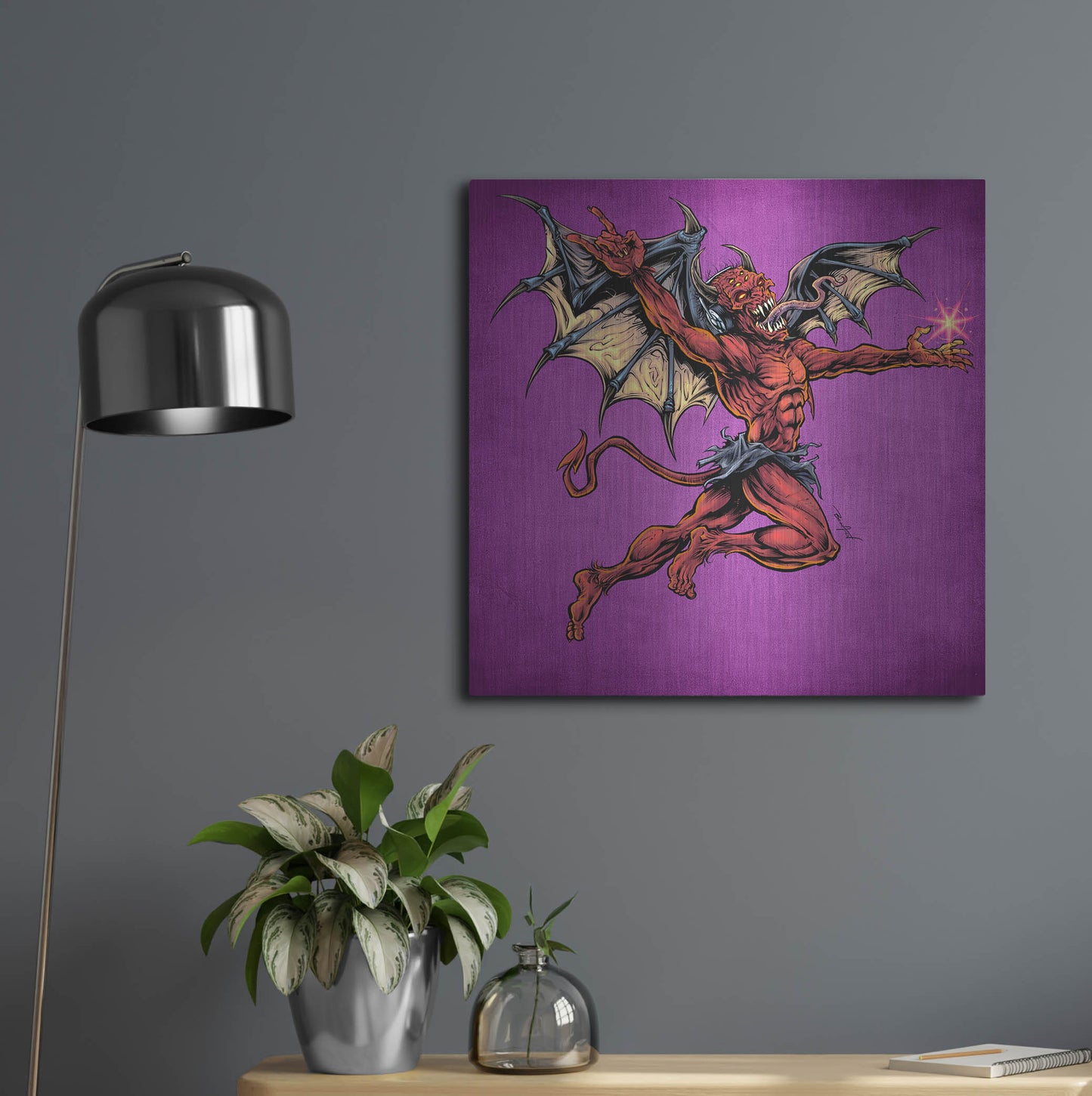 Luxe Metal Art 'Red Devil With Wings' by Flyland Designs, Metal Wall Art,24x24