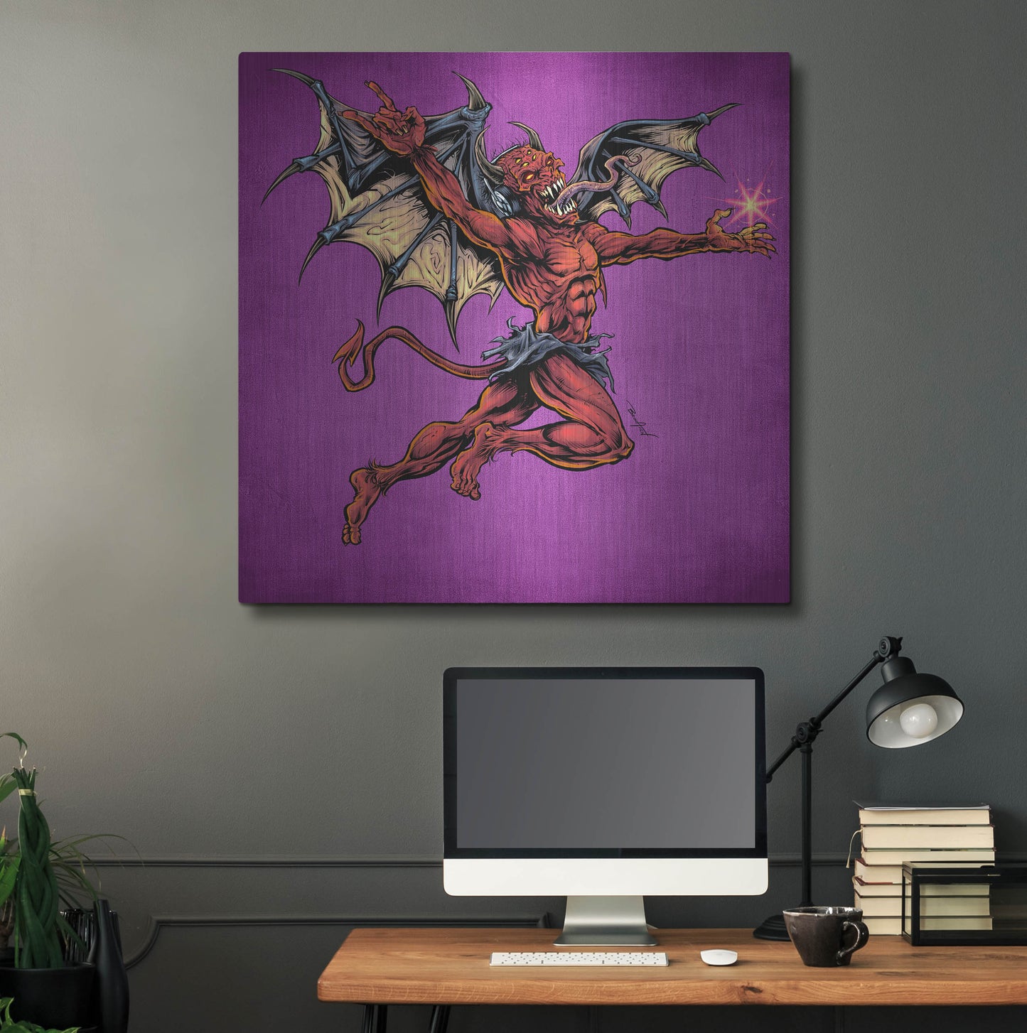 Luxe Metal Art 'Red Devil With Wings' by Flyland Designs, Metal Wall Art,36x36