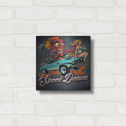 Luxe Metal Art 'Speed Demon Flaming Hot Rod' by Flyland Designs, Metal Wall Art,12x12
